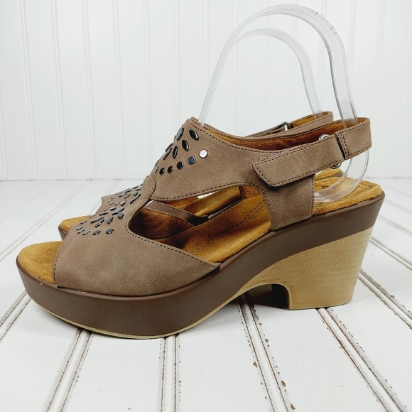 New Natural Soul Mia Brown Platform Heel Open Toe Sandals M740 - Picture 1 of 12